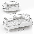 SAYZH Dish Drying Rack - Expandable Dish Rack for Kitchen Counter, Rust-Resistant Dish Drainer with Utensil Holder and Raised Guardrail, Kitchen Organizer for Cup and Bottle (White)