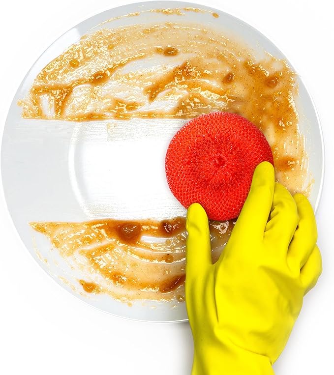 Uiifan 50 Pcs Plastic Dish Scrubbers for Dishes Nylon Dish Scrubber Plastic Pot Round Non Scratch Mesh Pot Scrubber Pads for Kitchen Household Cleaning, 5 Colors