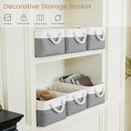 Storage Baskets for Shelves 13.8x9.8x6.7 Inch-Foldable Fabric Organizing Storage Bins with Handles, Closet & Bathroom Organizer, Home Storage for Kitchen, Office (1-Pack, White&Gray)
