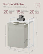 VASAGLE Laundry Hamper, Laundry Basket, Laundry Sorter with A Pull-Out and Removable Bag, Shelf, Metal Frame, 17.2 Gallons (65 L), 19.7 x 13 x 28.4 Inches, Cream White and Cloud White UBLH101W01