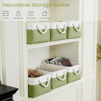 Storage Baskets for Shelves 13.8x9.8x6.7 Inch-Foldable Fabric Organizing Storage Bins with Handles, Closet & Bathroom Organizer, Home Storage for Kitchen, Office (6-Pack, White&Green )