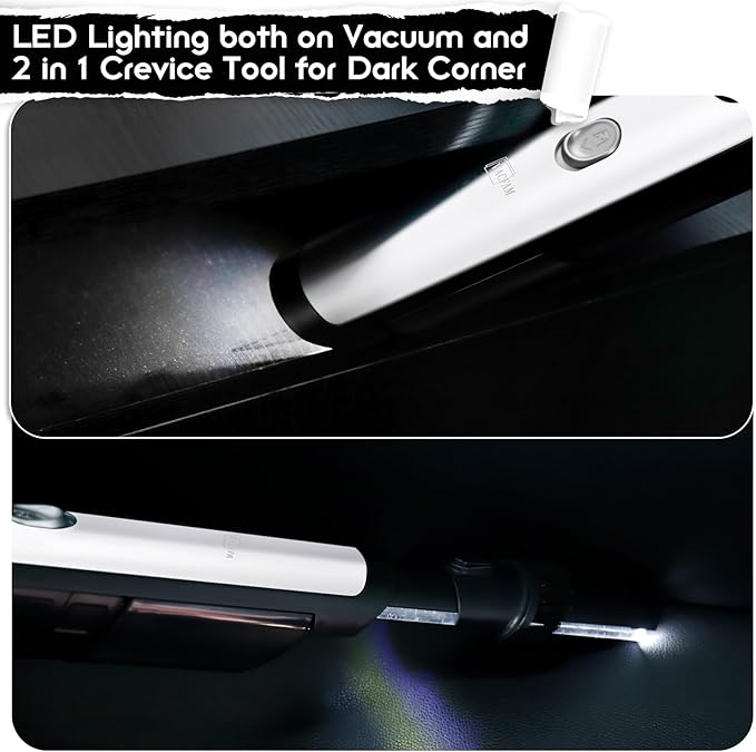 Handheld Cordless Vacuum Cleaner, Portable Car Vacuum with 18KPa Suction Power, Quick-Charge Hand Vac with LED Headlight & Storage Dock for Home Office Desk Keyboards Pet Hair, White