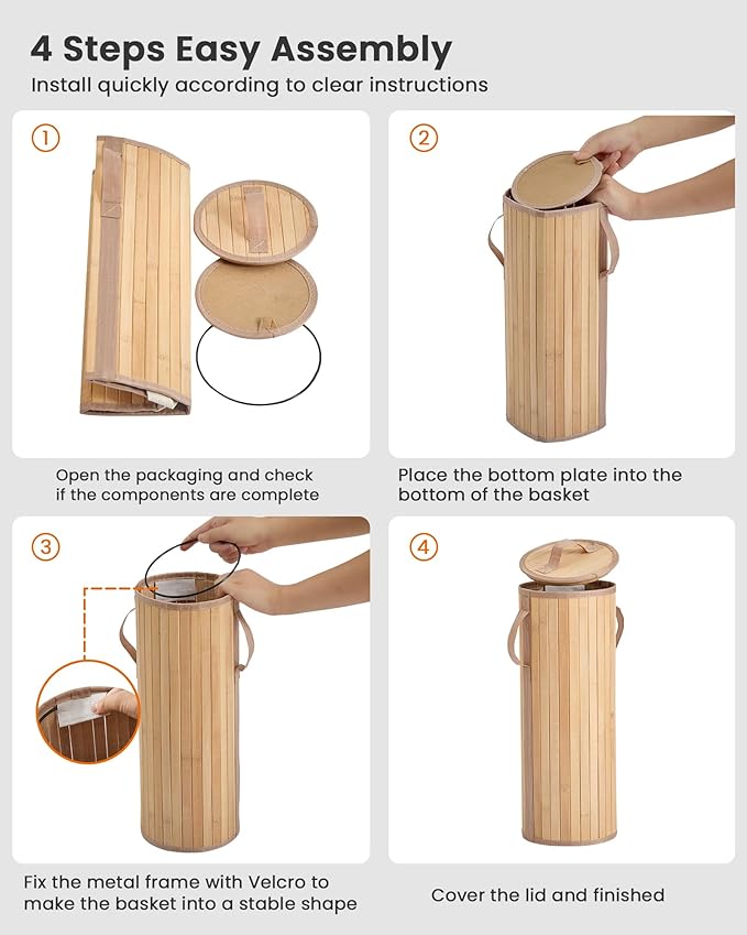 Bamboo Toilet Paper Storage Basket with Lid & Handle - 10L Handwoven Bathroom Organizer for 4 Rolls - Sturdy Stand Holder for Toilet Paper Organization, Natural