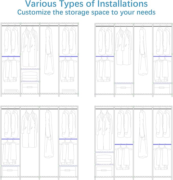 VIPEK V40C Covered Clothes Rack Heavy Duty Clothing Rack with Cover, Custom Freestanding Closet Portable Wardrobe Closet for Bedroom, Large Black Coset Rack with Grey Upgarded Polyester Cover