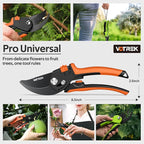 VOTREK® Pruning Shears, [Patented Stepless Handle Opening] - Garden Clippers with Ultra-Sharp SK5 Steel for Weak Hand, Pruners Universal Fit for All Hand Sizes, Effortlessly Cuts 1-Inch Branches