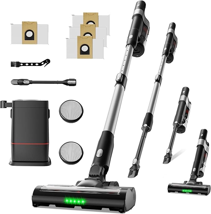 SogesPower Cordless Vacuum Cleaner, Auto-Empty & Self-Charging Vacuum Cleaners for Home, 45Mins Stick Vacuum with LED Display, Anti-Tangle Lightweight Wireless Vacuum for Pet Hair Carpet Floor