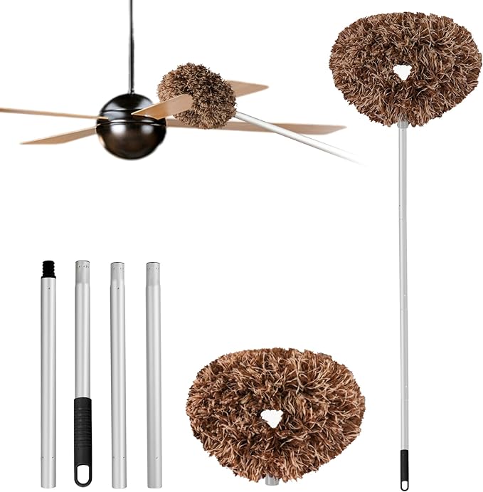 Ceiling Fan Cleaner Duster Reusable Microfiber Ceiling Fan Blade Cleaner Removable Duster with Extension Pole Adjusts 13 to 49.7 Inch for Cleaning Walls Furniture Door Window Top (Beige Brown)