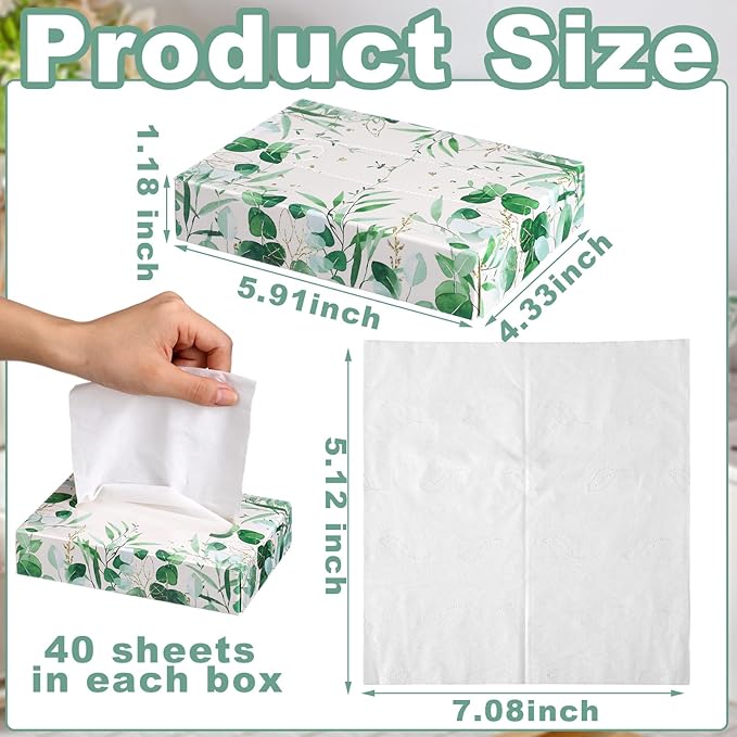 Yinder 24 Packs 960 Sheets Tissue Cube Car Facial Boxes Disposable Facial Travel Tissues Holder Soft Watercolor Boxes 2 Ply 40 Sheets for Wedding Household Car Kitchen Bathroom(Leaf)