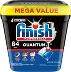 Finish Quantum Dishwasher Pods, No Pre-Rinse Dishwasher Detergent Soap Removes 24HR Dried-On Stain and Grease, Leaving a Virtually Spotless Shine, 84 Count