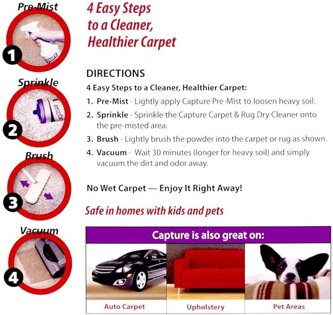 Capture Carpet & Rug Dry Cleaner (8lb) & Pre-Mist Soil Release for Carpet Dry Cleaner, Carpet Cleaning Pre Spray (2 Pack) - Bundle