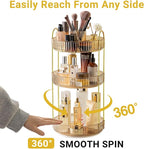 Asayuee 360 Rotating Makeup Organizer,3 Tier Large Capacity Make Up Organizers and Storage,Skincare Perfume Vanity Organizers,Bathroom Cosmetics Storage Organizer Countertop(Gold)