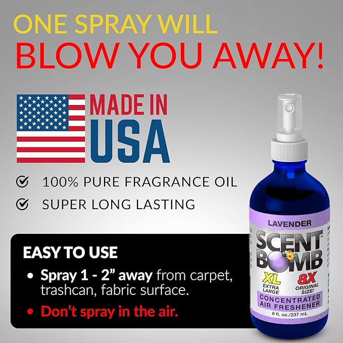 Scent Bomb Air Freshener Spray, Long-Lasting Odor Eliminator for Home & Car, Effective Deodorizer Spray for Kitchen, Bathroom, Fresh Room Spray & Smell Neutralizer, Lavender