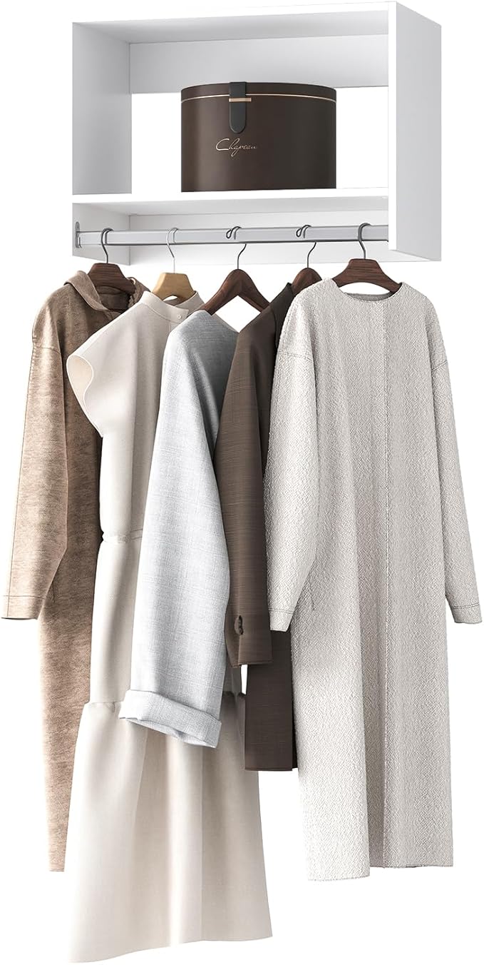 MODCART Tall Hanging Closet Unit, Modular Closet System, Wood Closet System Organizer with Storage for Walk In Closets, Clothing Rack Wardrobe Closet for Hanging Clothes, Bedroom, White, 28.5"W