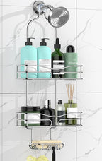 DAOYA Shower Caddy - Organizer with 6 Hooks, Soap Basket & Self-Adhesive Pad, Silver