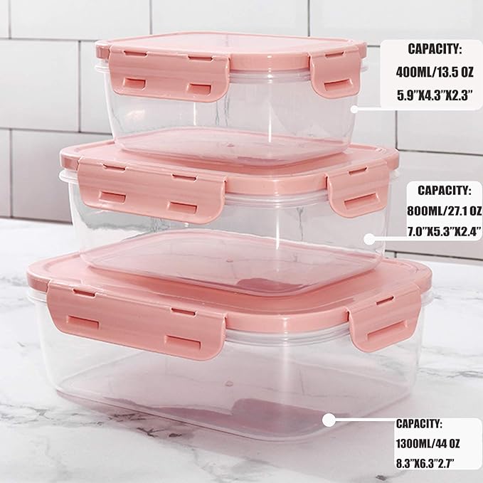 Food Storage Containers with Airtight Lids - Plastic Meal Prep Containers - Lunch Containers, Microwave, Dishwasher,and Freezer Safe (Pink)