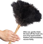 Aldwin Ostrich Feather Duster, 16 inch Black Genuine Ostrich Feathers with Wood Handle, Reusable Car Dusters, Eco-Friendly Cleaning Handheld Dusters for Home, Office and Kitchen