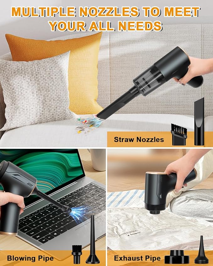 4 in 1 Handheld Vacuum Cordless, 20000PA High Power Car Hand Vacuum Cleaner, Mini Portable Brushless Motor Dust Busters Cordless Rechargeable with Multi Accessories for Home, Office, Pet (Black)