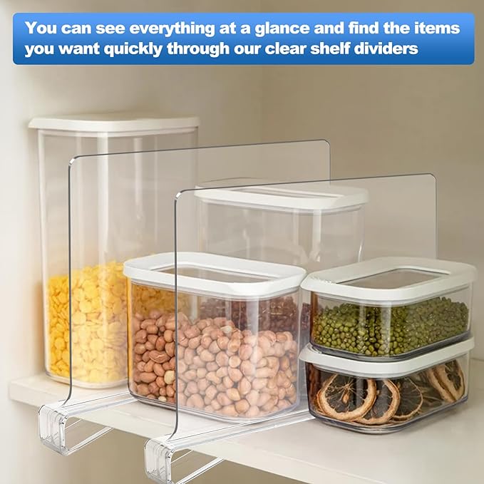 12 Pack Acrylic Shelf Dividers,Clear Acrylic Divider for Clothes/Purses,Wood Shelf Closet Separators,Shelf Divider Closet Organizer,Shelf Separators in Bedroom Kitchen Office Cabinets Storage