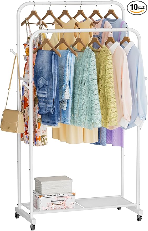 Golpart Clothes Garment Coat Rack Drying Clothing Racks Metal Freestanding for Hanging Clothes Portable Closet for Laundry Bedroom White