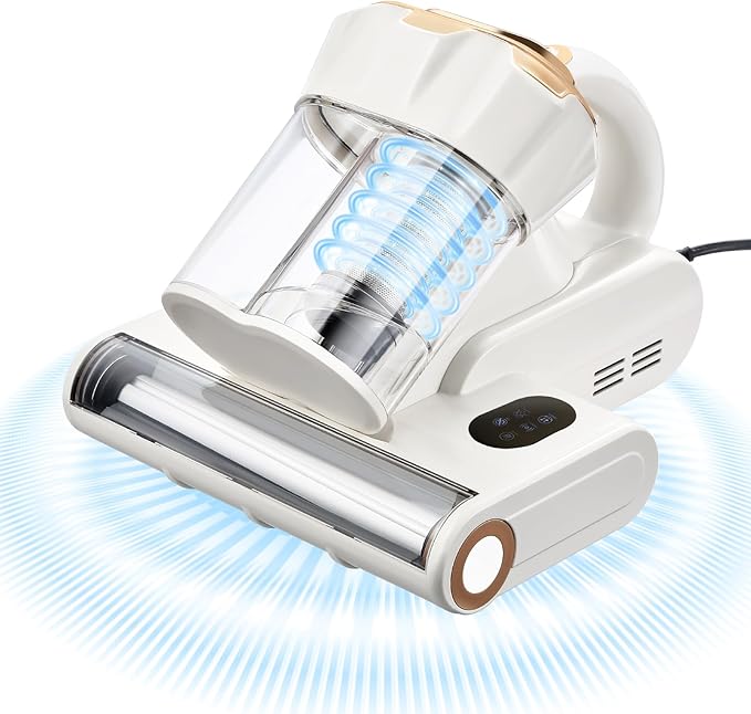 VEVOR Mattress Vacuum Cleaner, 550W Bed Vacuum Cleaner with 18Kpa Powerful Suction and Dual Dust Bin, HEPA Filter & Heating, Ultrasound Tech & Cleaning Lights, Handheld for Bed, Sofa, Corded, White