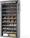 ROJASOP Shoe Rack with Covers, Stackable 10 Tier Tall Shoe Shelf Storage 50-55 Pairs Shoes and Boots Large Capacity Vertical Shoe Rack Organizer for Closet Entryway Garage Bedroom, Grey