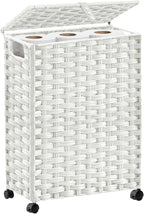 Hiagnete Toilet Paper Storage Basket with Lid and Wheels, Rattan Toilet Paper Holder Storage, Toilet Paper Organizer for Bathroom, Bedroom, Kitchen, 12.6”L x 7.1”W x 17.14”H, White