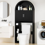 Spurgehom Over The Toilet Storage Cabinet, Bathroom Shelf Organizer Freestanding, Bathroom Arch Cabinet Over Toilet with Toilet Paper Holder and Anti-Tipping Device, Black