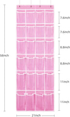 SAVERHO Hanging Shoe Organizer, Over The Door Shoe Organizer with 24 Breathable Mesh Pockets for Men Women Kids Hanging Shoe Storage Rack Organizer Size:58x21 Inch（Pink）