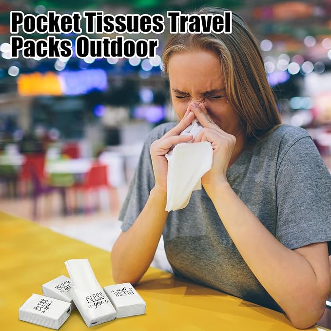 Therwen 100 Pack Pocket Tissues Travel Packs Bulk 1000 Sheet Mini Tissues Bulk 3 Ply Small Travel Size Paper Individual Pocket Size (Church Theme)