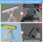 3 in 1 Window Squeegee, Cleaning Scraper with Scrubber Sponge Sprayer Clean Kit for Glass, Tile Walls, Shower Door, Car, Bathroom (Yellow)