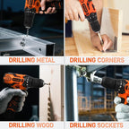 YOUGFIN Tool Kit with Drill 12V, Home Tool Set with Cordless Drill for Men, Power Drill Tool Box with 195 Pieces Household Hand Tools for Office (with 2.0Ah Battery & Charger)
