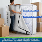 TICONN Mattress Bags for Moving, Heavy Duty King Mattress Cover Storage Bag with Full-Around Handle and Adjustable Buckles (Clear, King)