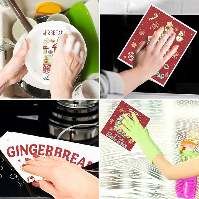 Christmas Swedish Dishcloths for Kitchen - 6PCS Gingerbread Christmas Swedish Cloths for Washing Dishes, Gingerbread Candy Reusable Dish Towels Gifts, Xmas Washable Cleaning Sponge for Home