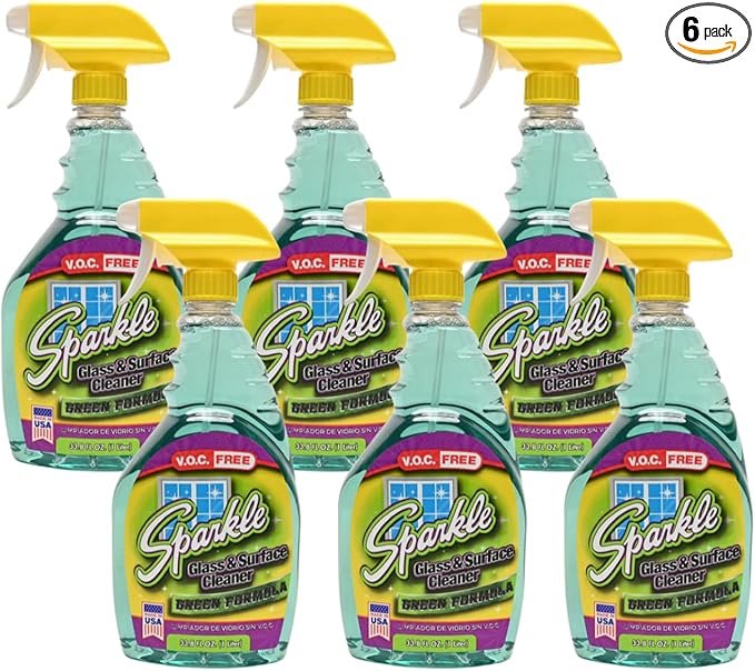 Sparkle Glass & Window Cleaner Spray, VOC-Free Eco Formula, Streak-Free Finish for Windows & Mirrors, 33.8 fl oz (Pack of 6)