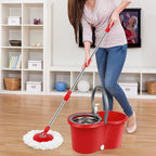 Spin Mop and Bucket with Wringer Set, 360° Spinning Mop Bucket System with 3 Microfiber Mop Replacement Heads, Adjustable Handle for Floor Cleaning (red)