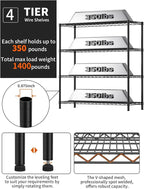 Golpart 4 Tier Adjustable Storage Shelves,Heavy Duty Metal Utility Shelf 1400LBS Capacity Wire Shelving Unit Organizer Rack for Kitchen Office Pantry Room 18" D x 46" W x 59" H Black