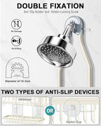 Shower Caddy Hanging - Never Rust Shower Hanging Organizer - Aluminum Over the ShowerHead Caddy with Soap Basket and 6 Hooks for Razor/Sponge (Milky White)