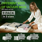 Vacuum Bags for Travel - USB Electric Pump, 9 Pack Carry-on Size Vacuum Seal Bags for Clothing - Space Saver Vacuum Storage Bags for Luggage, Travel Essentials.