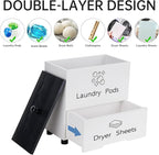 NiHome Large Capacity Laundry Room Supply Organizer for Laundry Pods, Sheets, Soap Bars Storage - Two-Layer Dryer Sheet Dispenser & Laundry Pods Container with Lid & Drawer for Laundry Room Decor