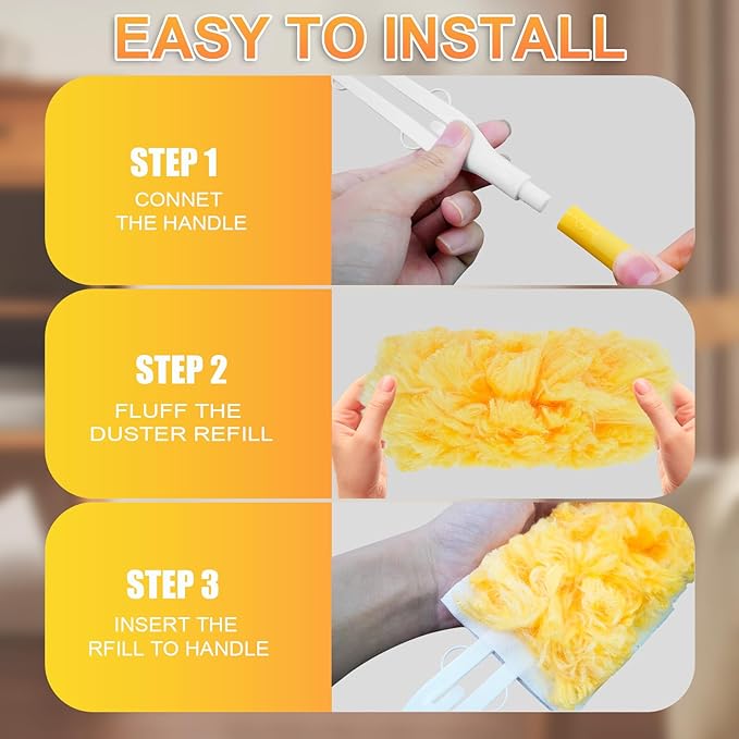 Duster Refill Compatible with Swiffer Duster, Heavy Duty Duster Refills Kit for Cleaning Dusting, Multi Surface 360 Feather Duster, 10 Count Disposable Refills with 1 Handle