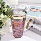 LIYH 100 Pcs Gold Plastic Cups - 16 oz Clear Black and Gold Rim Plastic Wine Cups Big Size Fancy Disposable Wine Glasses Party Cup Beverage Drinking Cup for Party & Wedding