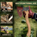 PURPLEBIRD Hatchet Axe with Sheath for Camping, 15 Inch Bushcraft Axe Carbon Steel Chopping Axes Wood Handle Splitting Axes, Hand-Forged Camping Hatchet for Carving Bushcraft Outdoor Forest Garden
