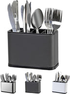 LIBODOUR Utensil Holder,Stainless Steel Caddy Counter,Spoon holder,4 Compartments Silverware Caddy,Capacity Flatware Spoon Fork Tool Cutlery Holder(Grey)