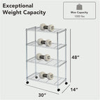 Heavy Duty 4 Tier Wire Shelving Unit Storage Rack, Metal Shelves Utility Organizers, Organization Units for Products, Plant, Pantry, Garage, Laundry Durable Shelf Stand, Chrome, 14"W x 30"L X 48"H