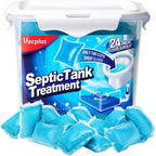 Vacplus Septic Tank Treatment - 24 Packs for 2-Year Supply, Bucket-Packed Septic Tank Treatment Packets, Dissolvable & Flushable Septic Tank Treatment Enzymes with Easy Operation for Wastes & Odors