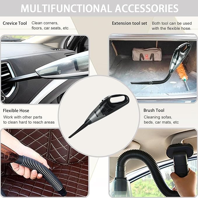 Handheld Vacuum Cordless Portable Rechargeable Strong Suction Car Vacuum Cleaner Powerful Hand Held Vacuum Cleaner with Multi Accessories for Home Office Auto Car Pet (Orange)