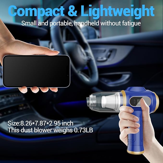 Car Vacuum Portable Cordless 17000Pa Cordless Mini Handheld Vacuums with LCD Display and Multi-Nozzles, High Power Wet and Dry for Car, Home, Office, Pet, Compact and Portable Design