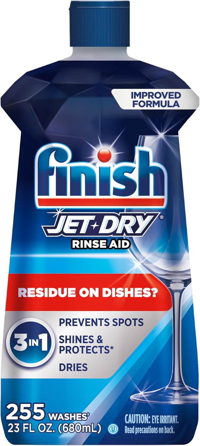 Finish Jet-Dry Dishwasher Rinse Aid, Compatible with Dishwasher Detergent, Prevents Spots & Residues, Dries, Shine & Protects, 23 oz, 225 Washes.