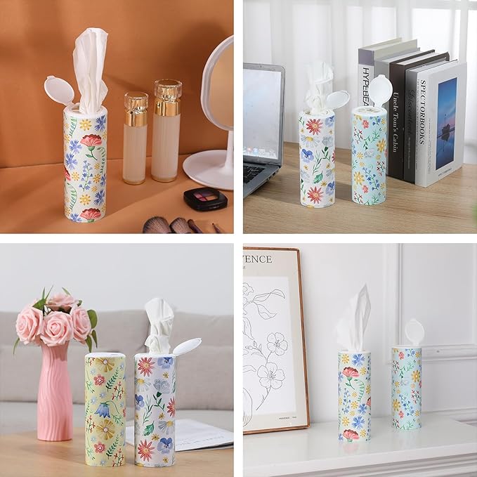 Car Tissues Cylinder 4 Packs Round Tissue Box Holder Perfect for Car Cup Holder, Napkins Box Round Container with Facial Tissues for Travel Car Bathroom Office School