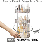 Asayuee 360 Rotating Makeup Organizer,3 Tier Large Capacity Make Up Organizers and Storage,Makeup Organizer for Bathroom,Cosmetic Perfume Stand Organizer(Grey-3 Tier)